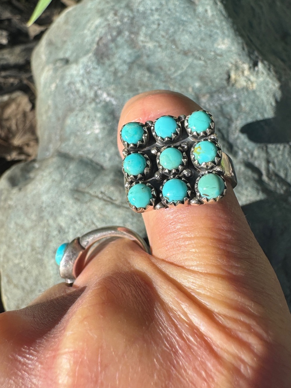Turquoise Cluster Sterling Silver Ring - Women Jewelry